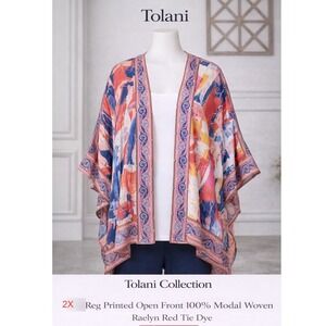 Tolani Raelyn Red Tie Dye Open Front 100% Modal Kimono Wrap Plus Size 2X A373844